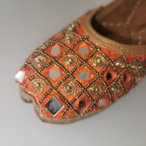 Punjabi Jutti - Orange With Mirror And Golden Parle
