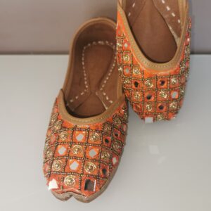 Punjabi Jutti - Orange With Mirror And Golden Parle