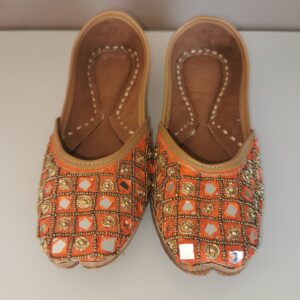Punjabi Jutti - Orange With Mirror And Golden Parle